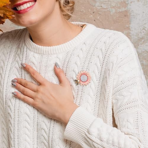 Image of YOQUCOL Sunflower Honeybee Bee Brooch Pin with Bright Austrian Cubic Zirconia Crystal For Women