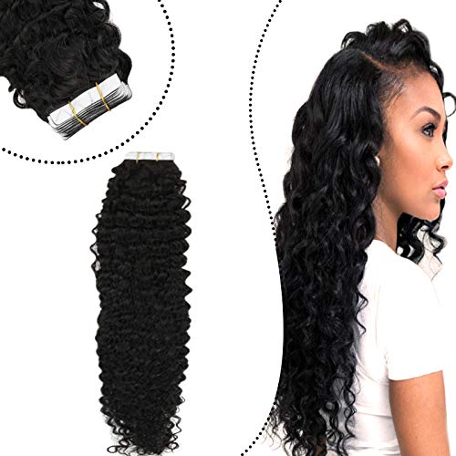 Ugeat Natural Wave Tape in Hair Extensions Human Hair 18Inch Off Black Tape in Hair Extensions #1B Hair Extensions Human Hair Tape in 50Gram 20PCS Real Hair Tape in Extensions