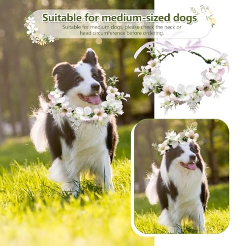 pclapora Hunde Hochzeits Blumenhalsband, Hochzeitshalsband für Hunde, Hochzeitskleidung Blumenkranz Schleife Haustier Blumenring, Corsage Hund Blumen-Krone, für Hund Hochzeit Verlobung Party Outfit