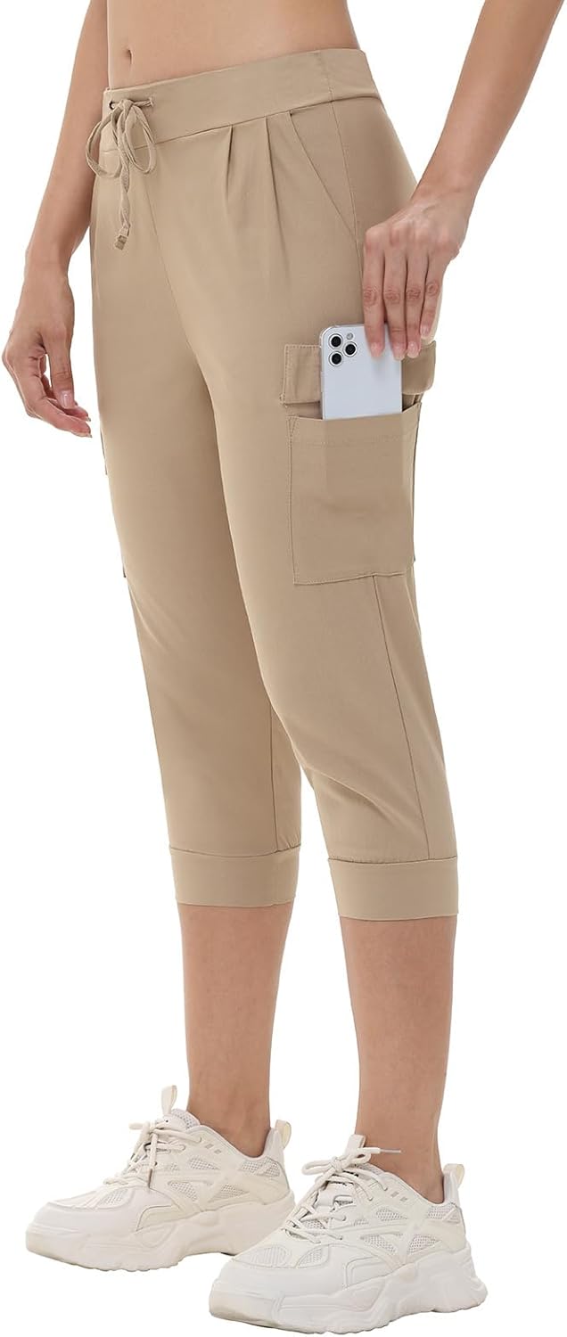 Womens Capri Cargo Joggers Pull on Capris Pants Crop Cropped Golf Pants with Pockets and Drawstring - Image 5