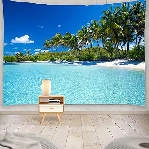 YISURE Ocean Beach Extra Large Tapestry Wall Hanging 108x80'' Tropic Paradise Beach Wall Decor Hawaii Tapestries Coconut Tree Tapestry Hippie Bohemian Tapestry Palm Tree Tapestry for Bedroom Living Cover