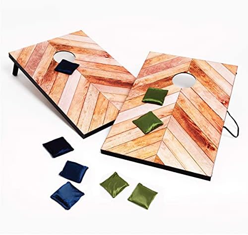 Hammer + Axe Bean Bag Cornhole Set Game Vintage Americana Wood Edition, Includes- 8 Bean Bags, Two Regulation Quality 3'x2' Boards, Perfect Set for Tailgating, BBQs, Backyards, Camping, Holiday Day