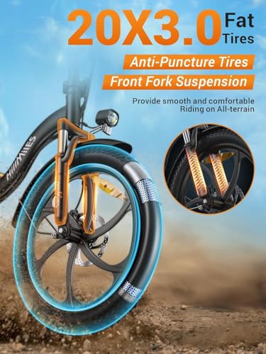 HillMiles MTB MilePort 1 Adult Electric Bike, 36V 13AH Removable Battery 250w Motor With 20‘*3.0’ Fat Tire Folding Electric Bike, Speed 25KM/H Range Up To 100KM City Commuter Ebike (Black) - Image 4