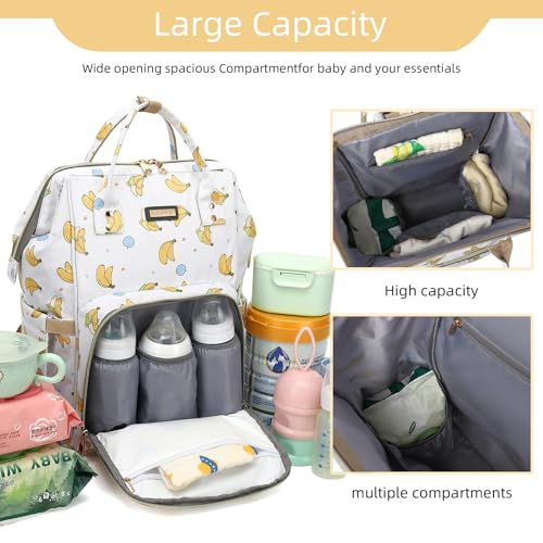 Image of GAIVP Diaper Bag Backpack, Diaper Bags for Baby Girls Boys, Baby Bags for Moms Dads, Nappy Changing Bag with Insulated Pockets,Multi-functional Waterproof Backpack with Stroller straps -Beige Banana