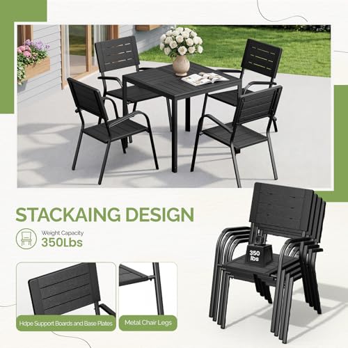 Image of VINGLI Outdoor Patio Dining Set,5 Piece Square Table Patio Furniture Set,HDPE All-Weather Material Outdoor Dining Table and Chair for Garden, Backyard, Poolside,Black