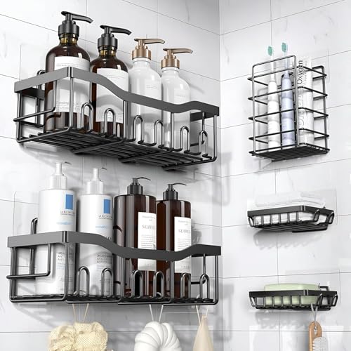 5 in 1 Rustproof Stainless Steel Self Adhesive Bathroom Shelf for...