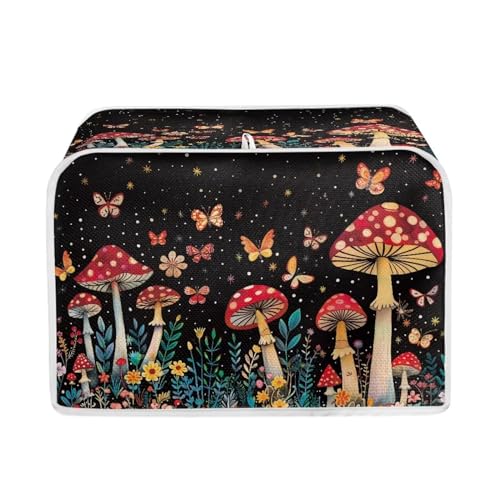 Image of Talayituse Mushroom Butterfly Flower Print 2 Slice Toaster Covers Dust Protection Bread Maker Covers Toaster Oven Cloth Cover Kitchen Accessories Washable Appliance Cover with Handle