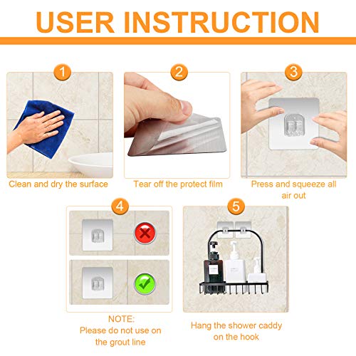 Yeebeny Corner Shower Caddy Adhesive Sticker Hooks For Shower Caddy Basket Bathroom Shelf Compatible With Kincmax，Smartake, Jomarto, Flowmist, Nieifi, Hapirm, Odesign, Lovelers (Silver, 4 Pack) #TOP2