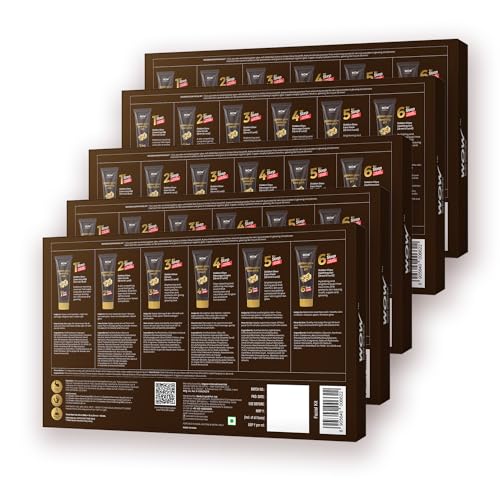 Image of WOW Skin Science Gold Facial Kit for Glowing Skin | Made With Activated Naturals | Salon-Like Facial at Home | Brightens Dull Skin, Tightens & Refines | 85ml | Pack of 5