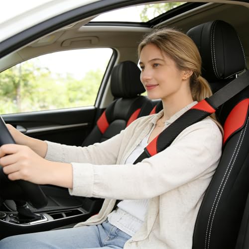 Capa de cinto de segurança de fibra de carbono, vermelho e preto, pacote com 2, almofadas de proteção de ombro para cinto de segurança de carro, capas de alça de almofada macia para conforto no