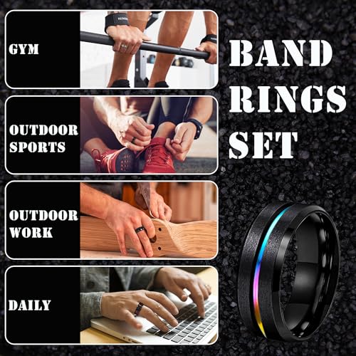 EIELO 16Pcs Stainless Steel Men Fidget Rings for Men Women Stress Anxiety Relief Spinning Rings Cool Black Rings Fashion Chain Band Ring Mens Wedding Engagement Ring Set3