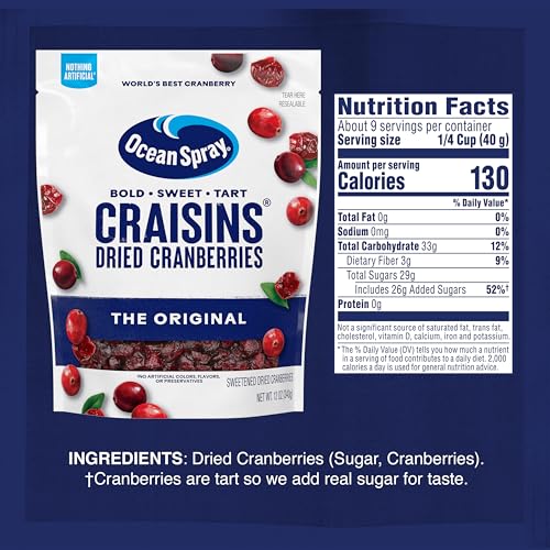 Image of Ocean Spray, Craisins Dried Cranberries, Original, 12 Ounce Resealable Bag