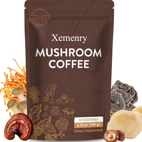 Instant Mushroom Coffee Mix with Lion’s Mane, Cordyceps & Turkey Tail | 6-Superfood Blend | Keto & Paleo Friendly | 6.35oz Pouch (30 Servings)
