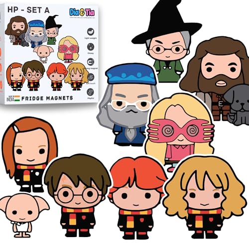 Image of Dia & Tia - Harry Potter Themed Premium Fridge Magnet Set with Surprise Freebie - Made in India for Office, Kitchen, refrigirators, Magnetic Boards - (Harry Potter - Chibi)