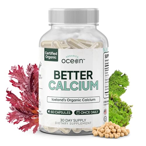 Organics Ocean Better Calcium - Organic Red Algae Calcium with Vitamin D3 and K2 Supplements - Supports Bone Structure Joint Comfort & Encourages Healthy Aging - Plant-Based Non-GMO - 1 Pack