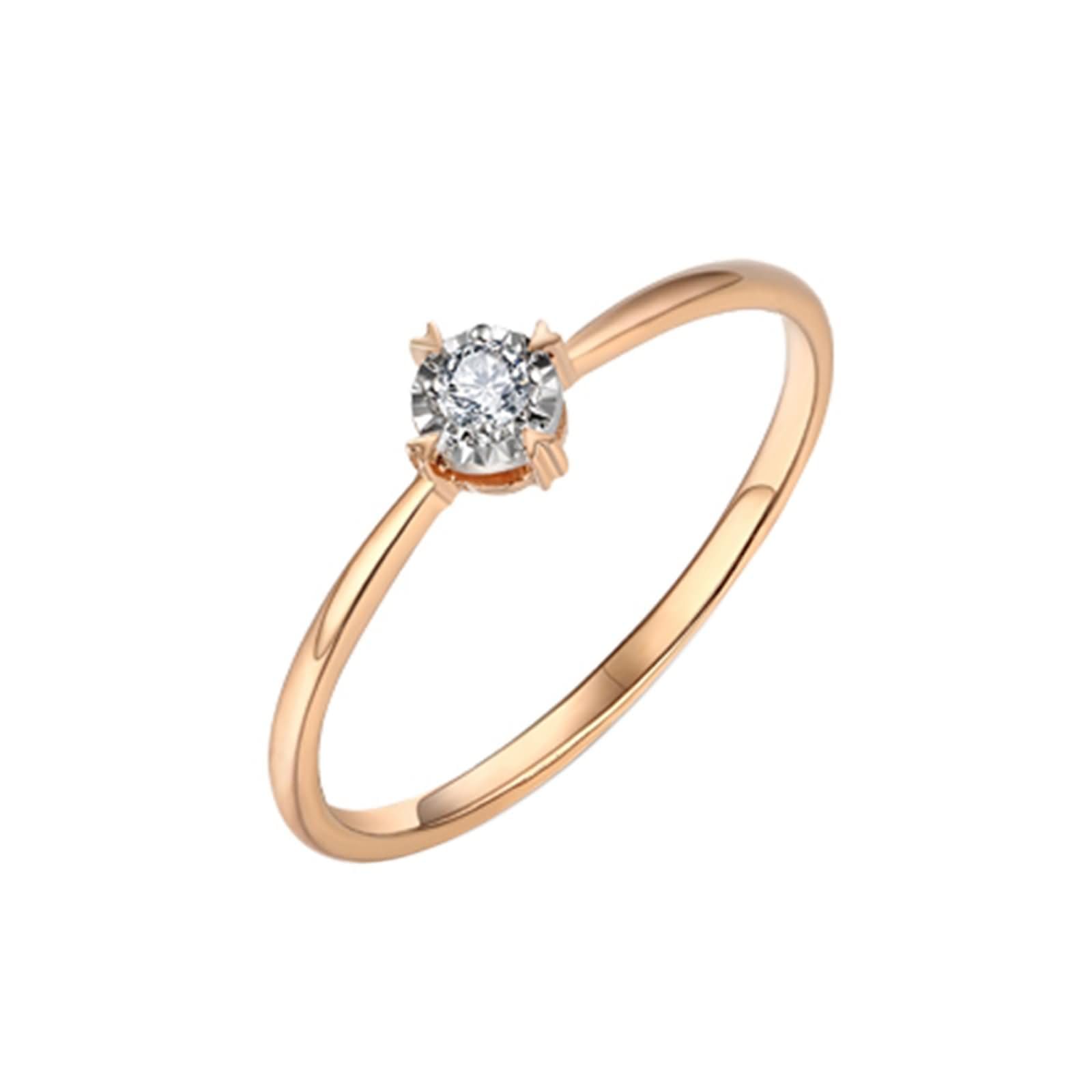 Anillo Boda de Oro Blanco 9 Kilates / 14 Kilates / 18 Kilates Mujer, Simple 4 Garras Redondo Solitario con Diamante de 0,05 ct, Anillos Mujer Alianza Plata