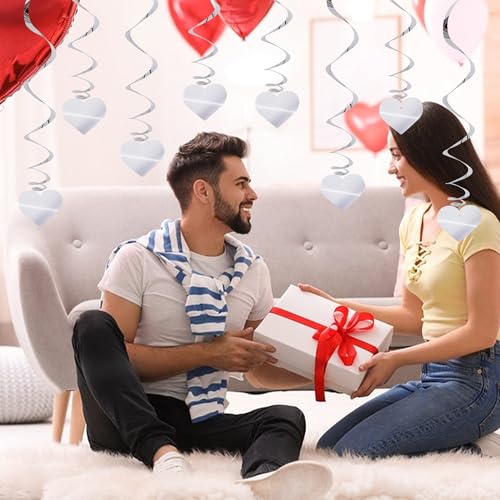 Image of BEISHIDA Happy Valentine's Day Hanging Swirls Valentine's Decorations Silver Heart Hanging Ornament Wedding Anniversary Engagement Proposal Party Supplies Romantic Party Decorations Pack of 15