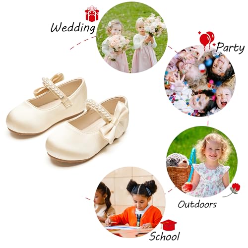 Image of PHIRAMIN Toddler Flower Girl Glitter Dress Shoes Little Girl Ballet Flats Bow Wedding Party