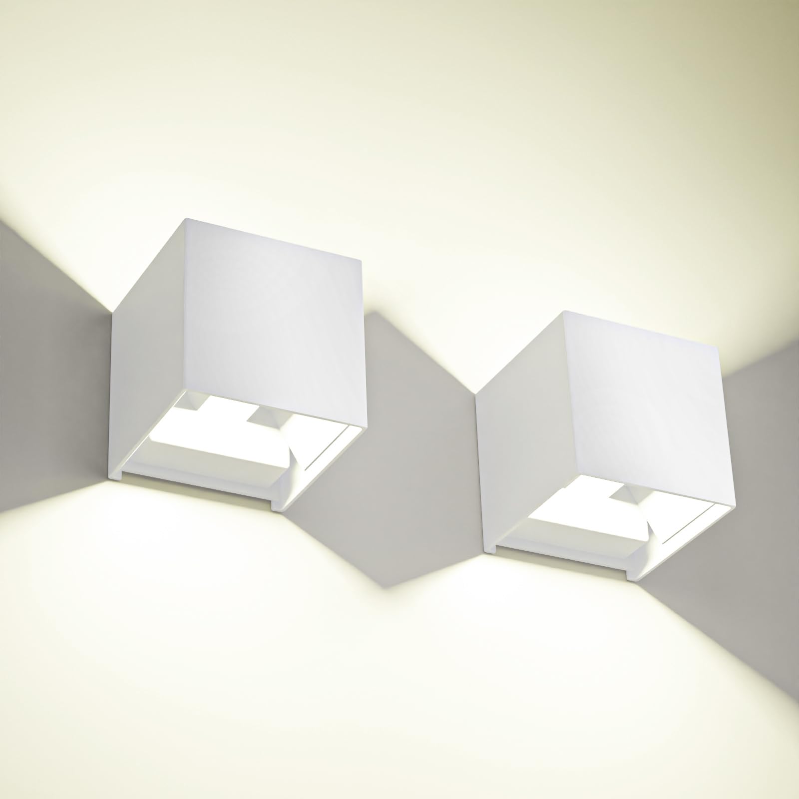 Voltix 2 Pezzi Applique da Parete Esterno Interno LED 12W 4000k, Lampada da Muro Moderna Impermeabile, Lampade da Esterno Quadrata BIANCO (Bianco Naturale - 4000K)