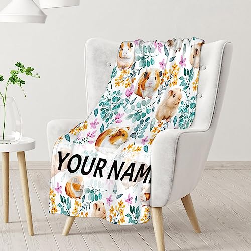 Personalized Guinea Pig Blanket Gifts with Name - 40x50 Inches Cute Throw for Girls & Boys - White Soft Fuzzy Blankets for Bed, Couch & Living Room