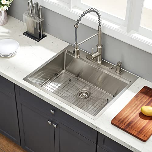 Drop In Stainless Kitchen Sink | 25 x 22 Inch Single Bowl Workstation Sink | Kitchen, Bathroom & Laundry Rooms | Stain-resistant & Easy to Clean | 1 Inch Thick & Durable