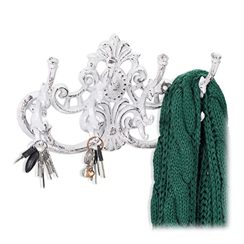 Relaxdays Garderobenleiste Vintage, 4 Kleiderhaken, Landhausstil,...