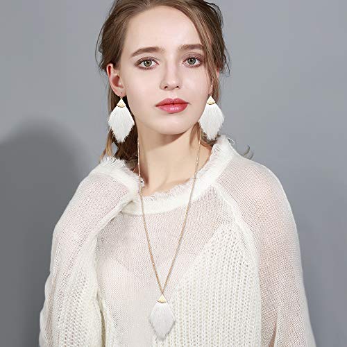 Fringe Tassel Statement Dangle Earrings- Lightweight Long Silky Feather Earrings Tassel Necklaces For Women #TOP2
