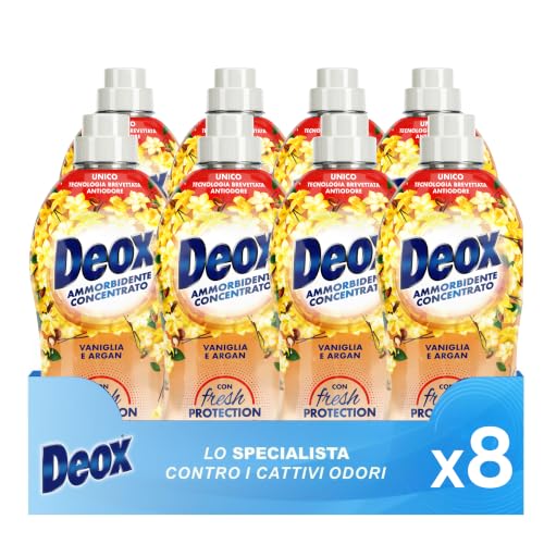 Deox Ammorbidente Lavatrice, Vaniglia e Argan, 264 Lavaggi, 660 ml x 8 | Formula concentrata con tecnologia Fresh Protection: morbidezza, profumo a lunga durata e protezione dai cattivi odori