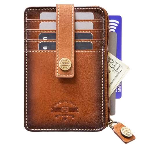 ID Stronghold RFID Mega Mini Wallet Slim Wallet Genuine Leather with Zipper (Antiqued Brown)2