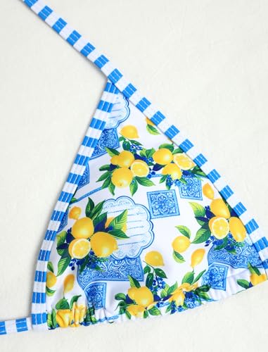 Image of ZAFUL Womens Printed Triangle Bikinis 2 Piece Halter Bikini Sets High Cut Bathing Suit Side Tie Swimsuits