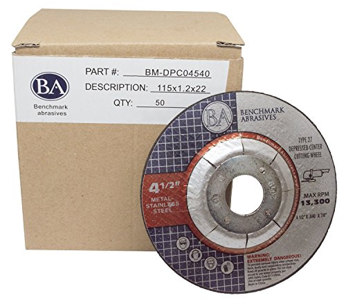 Benchmark Abrasives 4-1/2" Aluminum Oxide Depressed Center Thin Cut Off Wheel .040" Thick 7/8"Arbor, Metal Cutting Grinding Wheel, Angle Grinding Cutting Wheel - 50 Pack #TOP2