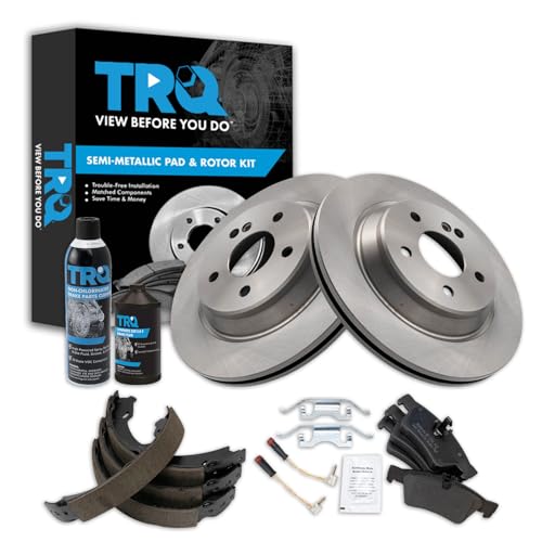Image of TRQ Rear Brake Pad & Rotor Kit, with Chemical Kit Parking Brake Shoe Set Semi-Metallic Compatible with 2003 Mercedes-Benz CL500 2003-2006 S430 S500
