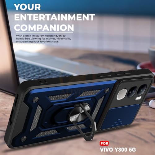 Image of Armor Bumper Back Cover Case for Vivo Y300 5G | Rotating Camera Cover, Ring Holder & Kickstand | Heavy Duty & 360 Degree Protection Vivo Y300 5G Back Cover (Blue)