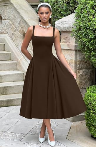Image of Memoriesea Women's Elegant Square Neck Swing A Line Wedding Evening Party Midi Dress