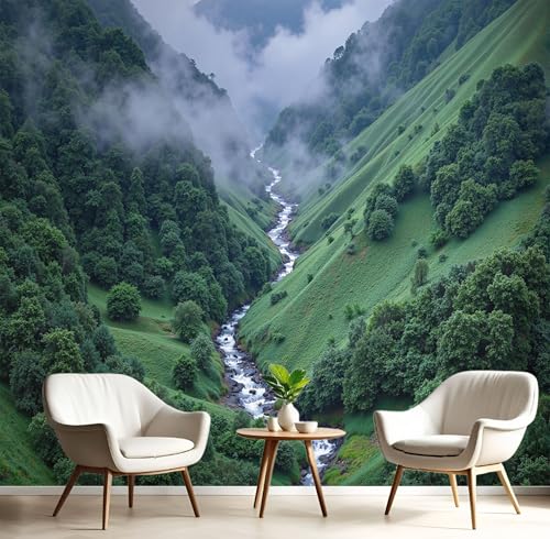 Valle delle cascate Murales da Parete, Scenario naturale Carta da Parati in Seta, Grande Murale Fotografico per Soggiorno, Camera, Cucina, Ufficio o Cameretta
