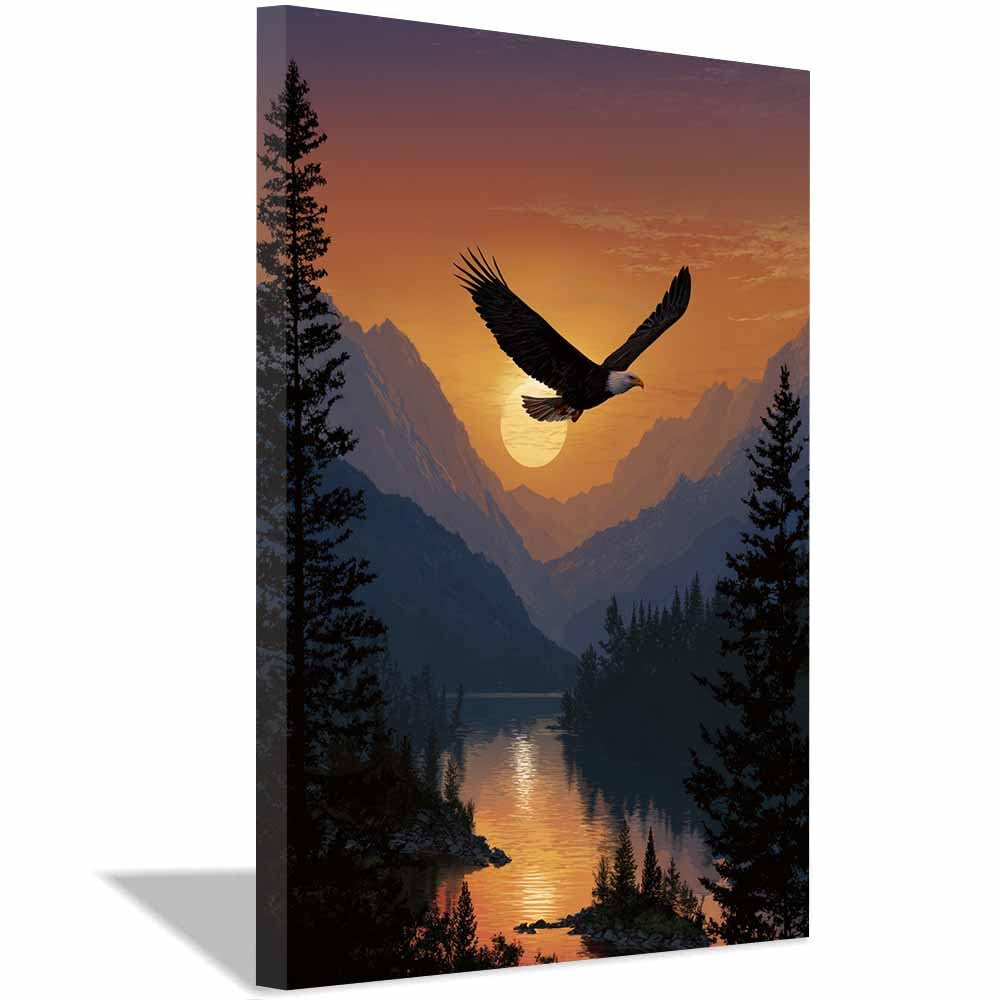 HUYEEI Krajobraz na płótnie Dolina orłów o zmierzchu dekoracje ścienne, dekoracja domu, nadaje się do salonu, sypialni, biura itp. (brązowy)-60 x 90 cm w ramie