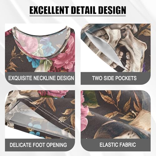 senya Short Sleeve Pajamas Sets Summer Cotton Sleepwear Skulls Beautiful Floral Hats4