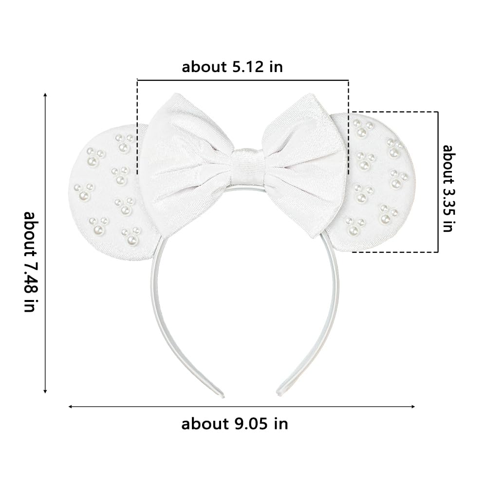 JIAHANG White Velvet Mouse Ears Hair Bow Headband with Pearls, Party Decoration Beadings Headwear for Women Girls(velvet white 04)