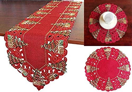 Miniatura 6 de Camino de mesa navideño de Navidad, flor de pascua, bordado floral, árboles de Navidad, bufanda, decoración de mesa para el hogar, comedor,