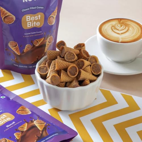 Image of NOVANOVA Best Bite Choco Filled Cones | Choco Hazelnut & Cookie Buttercream - Assorted Pack Of 2| 100% Eggless | No Added Preservatives (100 Gram)