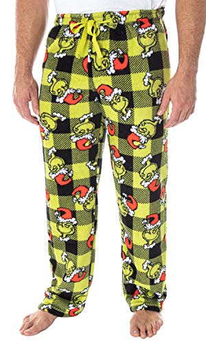 Dr. Seuss Men's GRINCH Sneaky Face Fleece Plush Pajama Pants