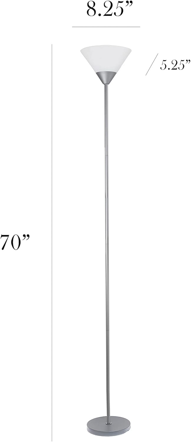 Sleek Silver Torchiere 17" Floor Lamp with White Cone Shade