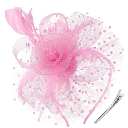 DRESHOW Fascinators Hat Flower Mesh Ribbons Feathers on a Headband and a Clip Tea Party Headwear for Girls and Women
