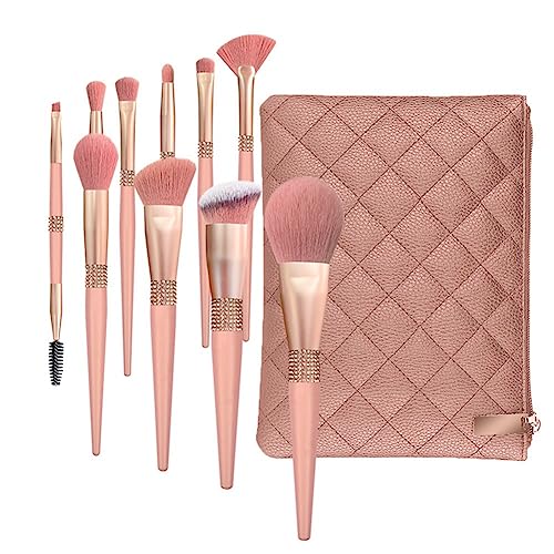 AIDIRui Juego de 10 brochas de maquillaje brillante rojo coral juego de herramientas de sombra de ojos para base de sombra de ojos para cabello suave