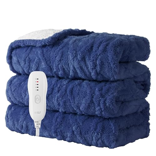 Aheadpret Heated Blanket-Electric Blanket 50x60 Soft Heated Throw Blanket with 5 Heating Levels & 3 Hours auto-Off Machine Washable(Blue