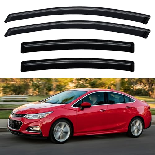 Image of Window Visors Rain Guards for 2016 2017 2018 2019 Chevy Cruze, Out-Channel Window Vent Wind Deflectors Visors Shades for 16 17 18 19 Cruze (Excludes Classic Model)