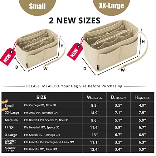OPPOSHE Purse Organizer Insert for Handbags, Softened Felt Bag Insert Organizer for Tote, Compatible with LV, Coach, MK, Kate Spade, Goyard, Longchamp (Beige, Medium)