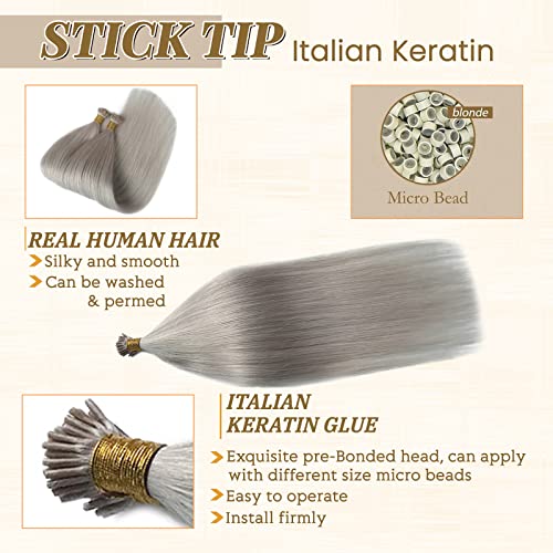 Real Straight Sliver I Tip Hair Extensions Human Hair, Platinum Sliver Colored Itip Human Hair Extensions For Women,100% Remy Brazilian Hair Invisible Itips 22 Inch 1G/S 50 Strands 50G/Pack Full Ends #TOP5