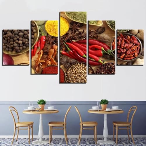 Tableau cuisine d'art moderne en toile tendue 5 panneaux avec finition cadre intégrée