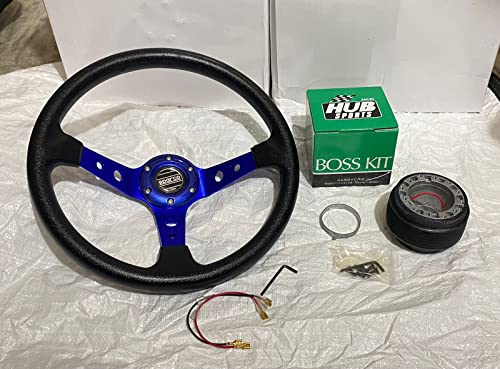 Image of AUTO MT - SPARCO 14INCH DEEP Style Universal Steering Wheel for Sports Car Look Rally Race Off Road with BOSS KIT HUB Free (Blue SPARCO 14 inch Steering Wheel with BOSS KIT HUB)
